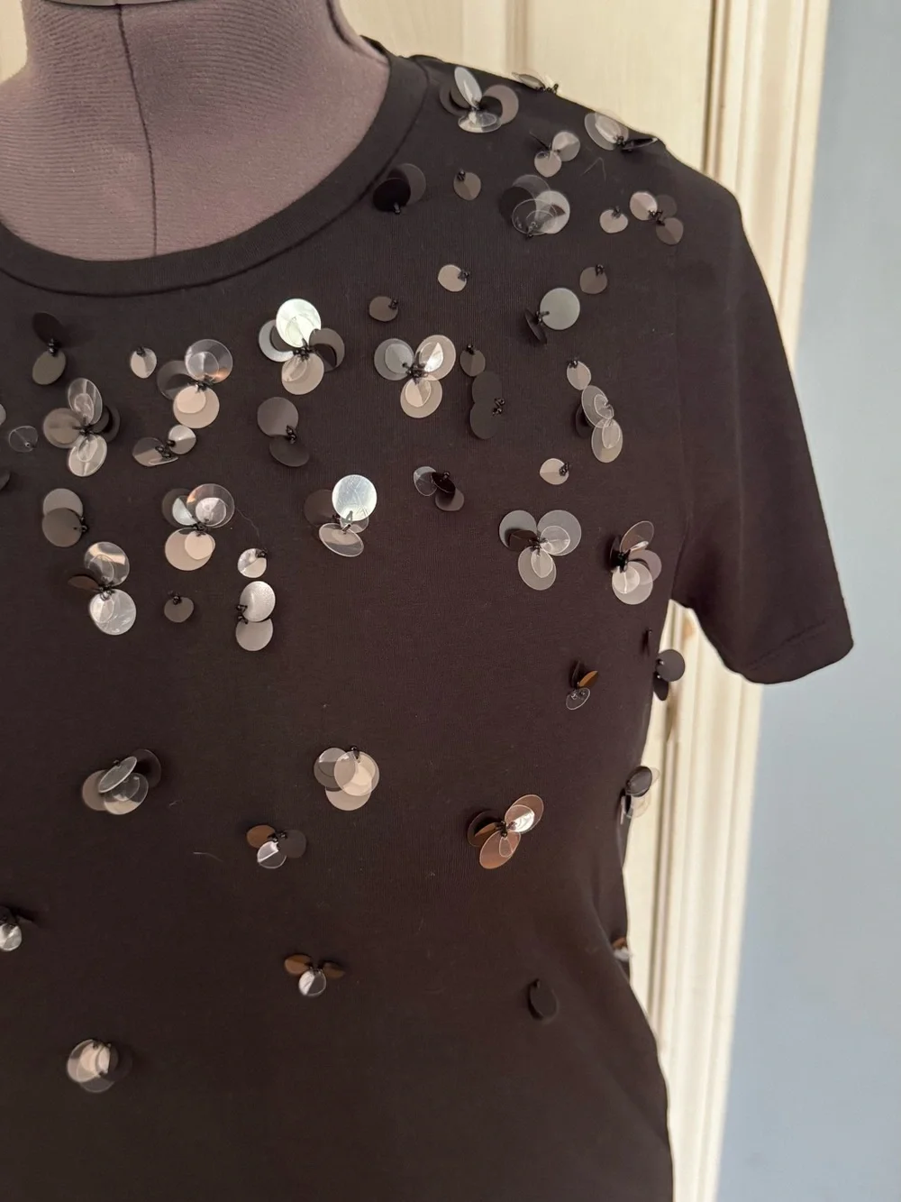 J Crew Black Sequin Embellished Crewneck Tee